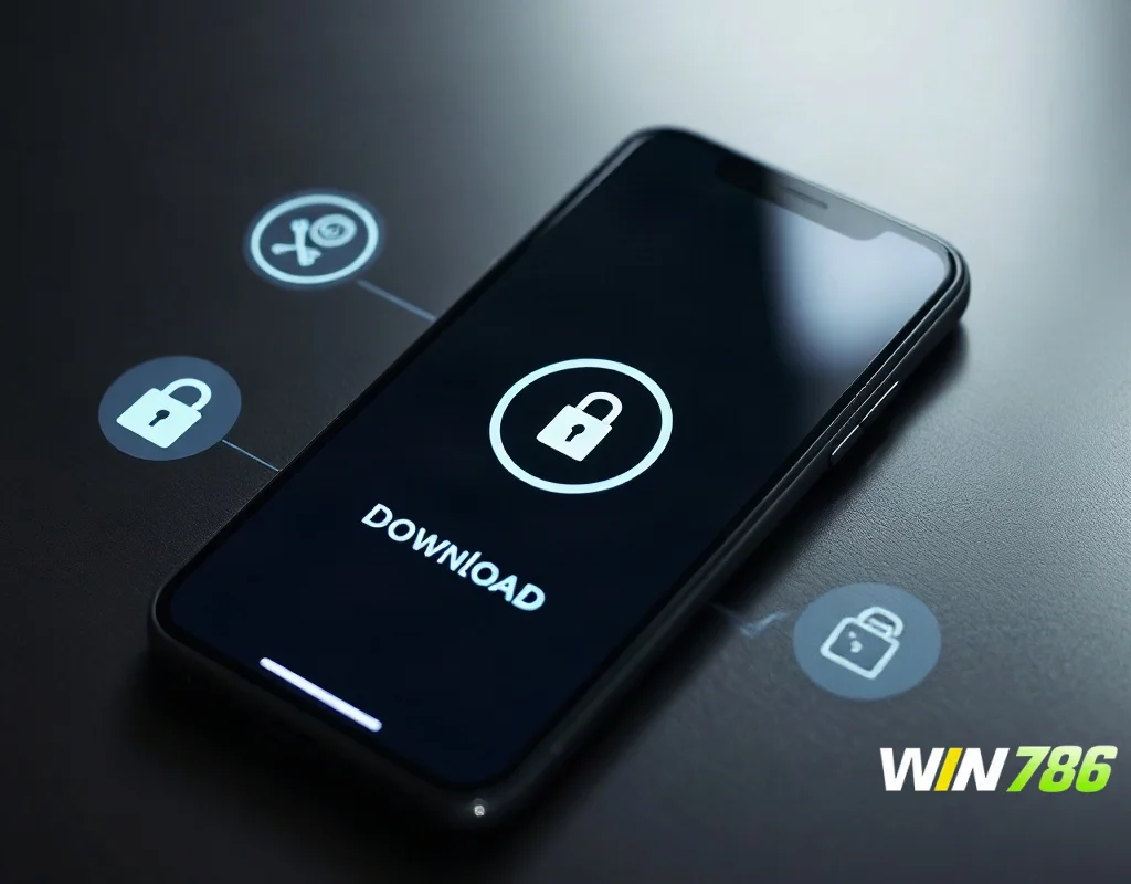Smartphone showing APK download progress with security icons, illustrating safe installation