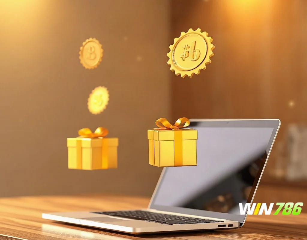 Golden bonus gift boxes and promotional tokens illustrating online casino welcome offers