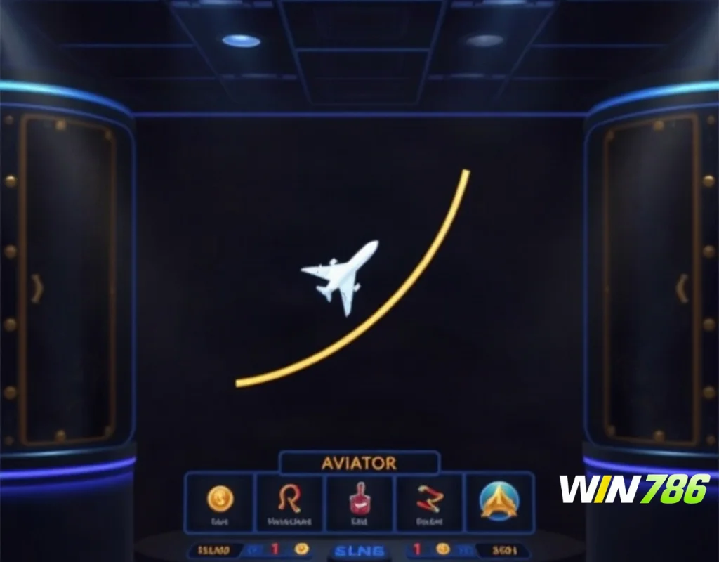 WIN786 Aviator game interface with rising multiplier graph and plane icon
