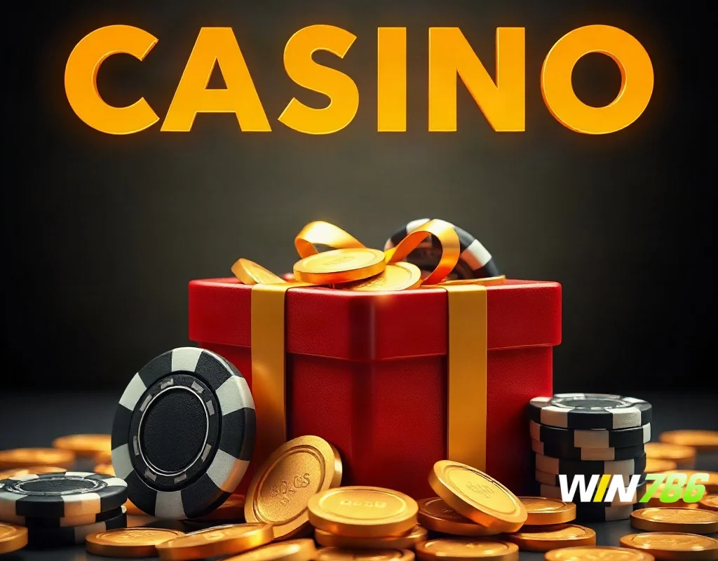 WIN786 Aviator welcome bonus with casino chips and gift box