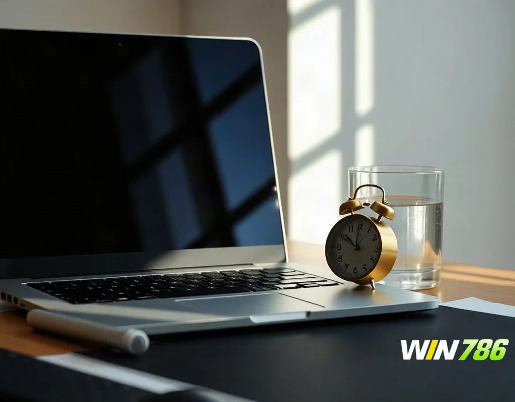 Calm desk with clock symbolising betting limits and responsible play reminders