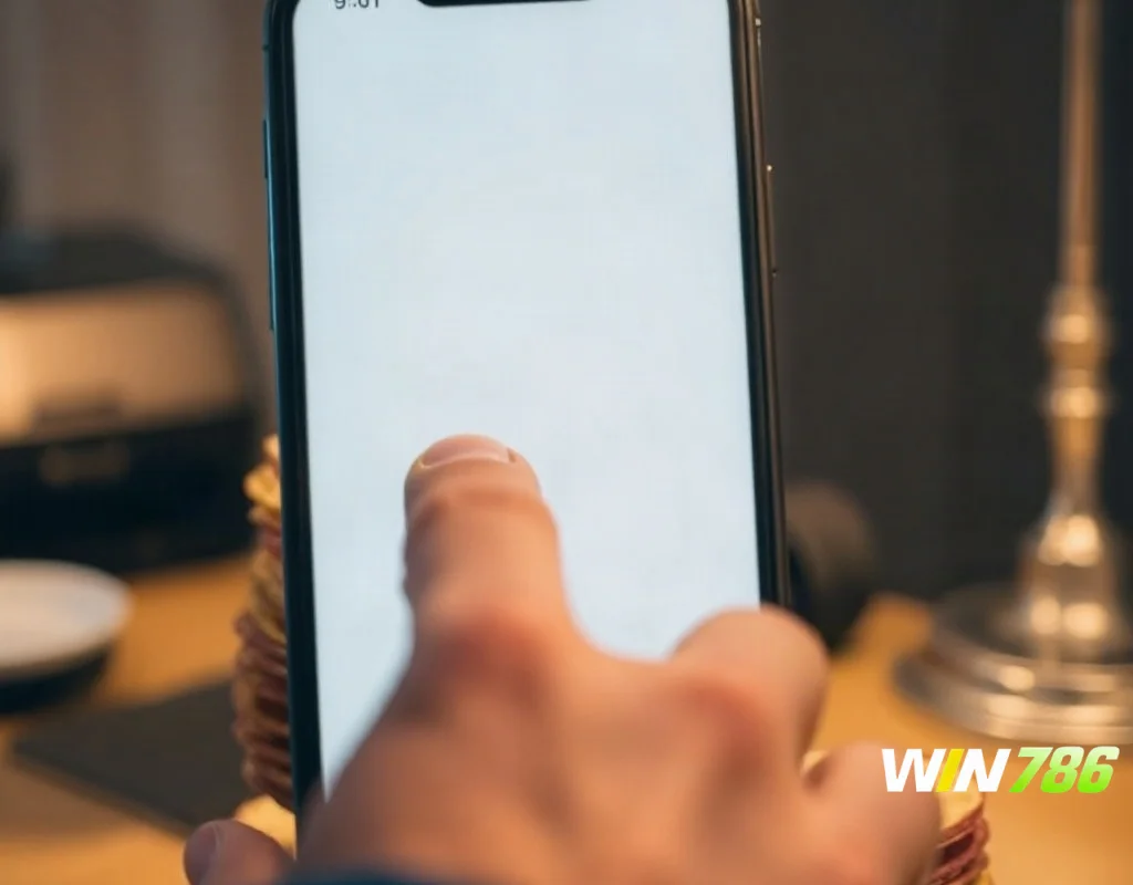 Player tapping a phone to claim a daily login bonus with casino chips in the background