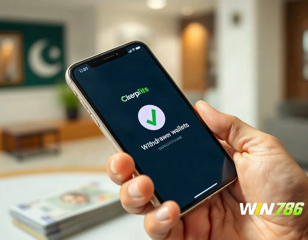 Smartphone showing successful Easypaisa withdrawal from WIN786 online casino