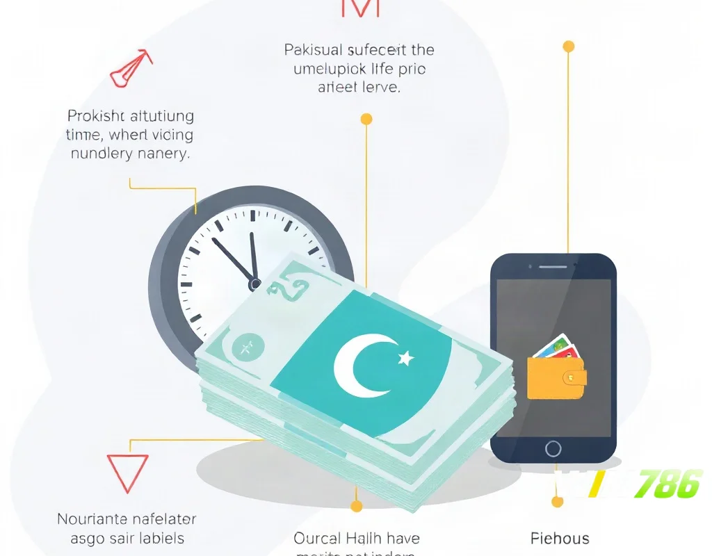 Infographic showing WIN786 Easypaisa withdrawal times, limits, and fees