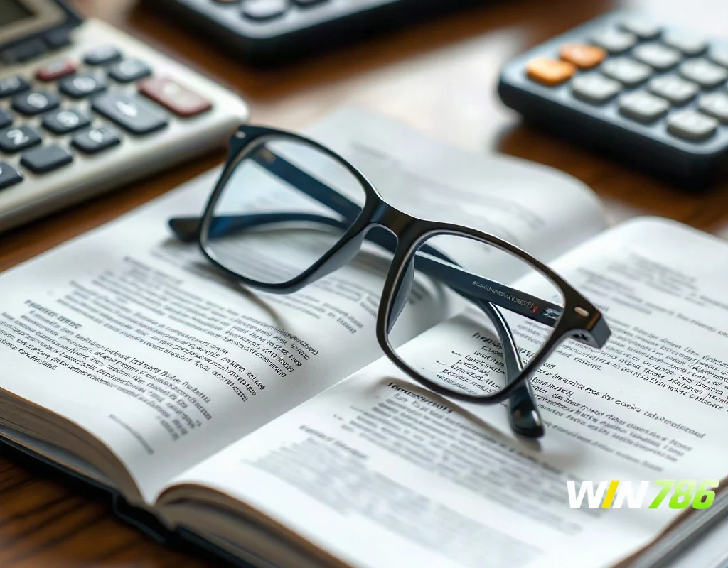 Reading bonus wagering terms and fine print with a calculator on a desk