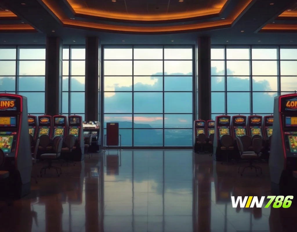 Calm empty casino floor illustrating responsible gambling after claiming bonuses