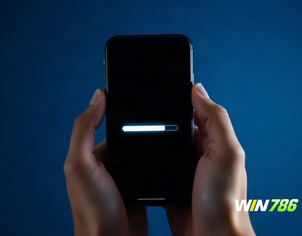 Hands installing a mobile betting app on an Android phone with a glowing progress indicator