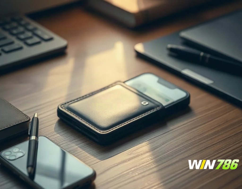 Wallet and smartphone on a desk illustrating deposit and withdrawal methods at an online casino