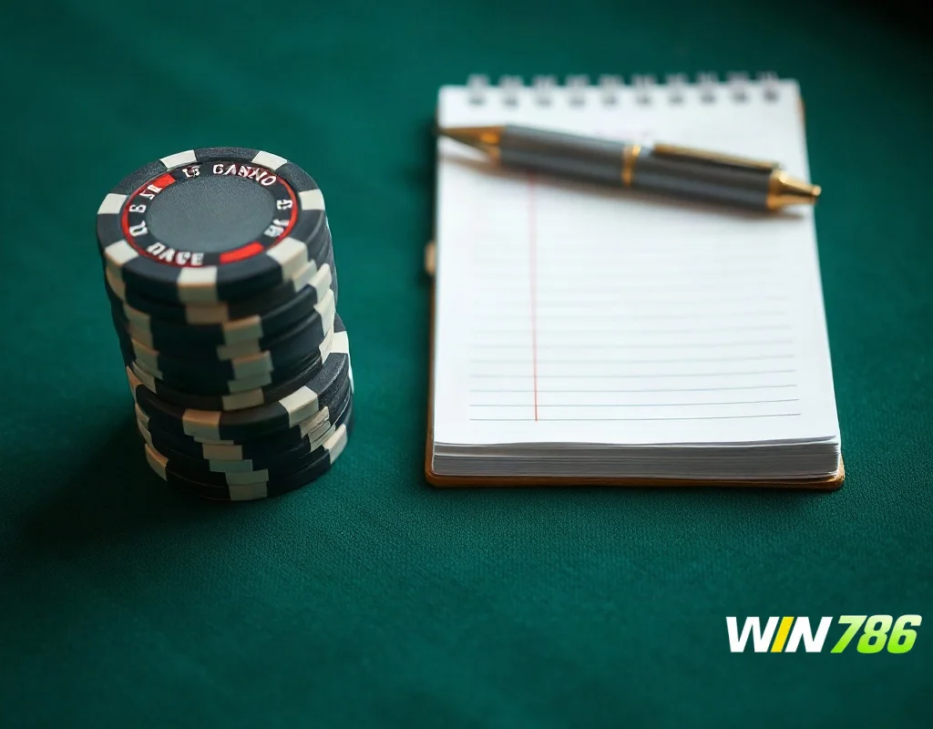 Casino chips and notepad representing bonus wagering terms and value calculations