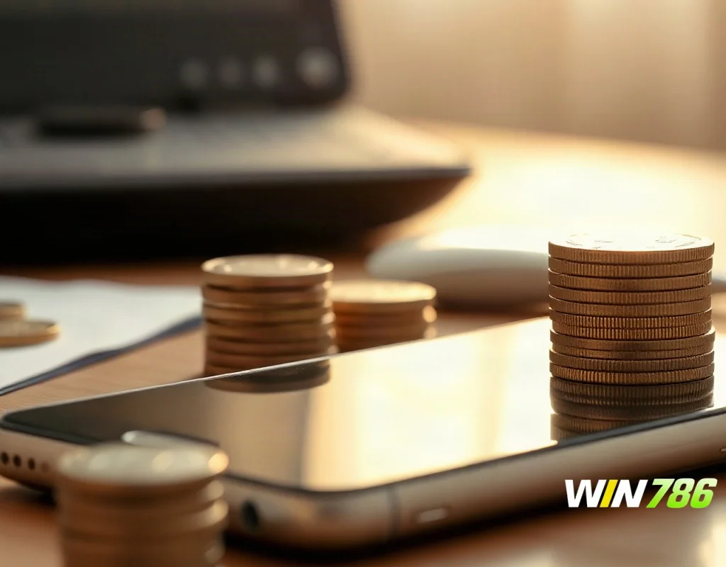 Stack of coins next to a smartphone illustrating casino bonus and wagering terms