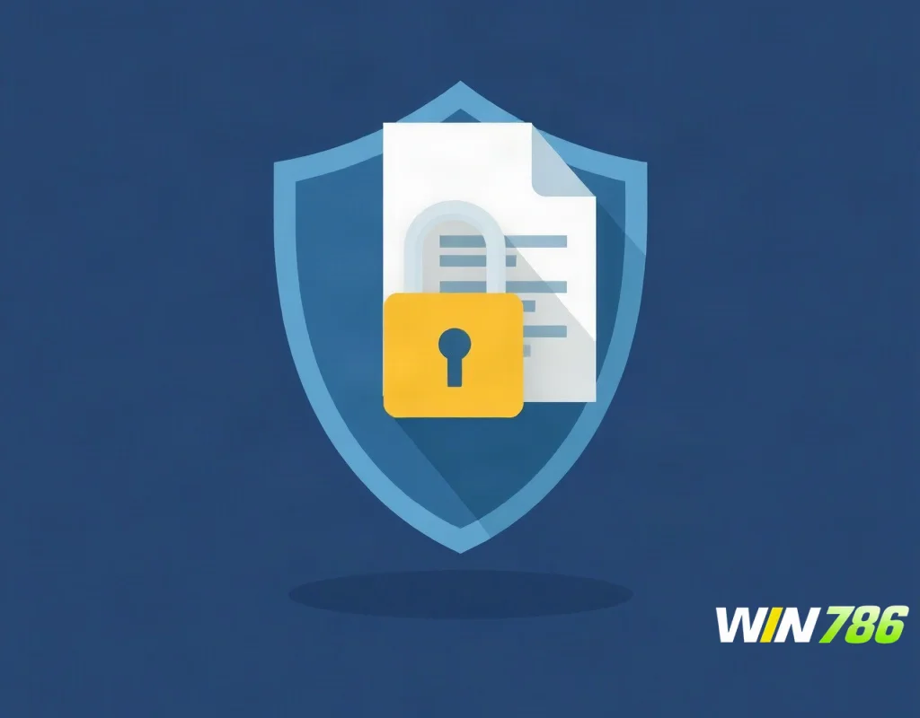 Shield with lock and license document symbolizing security.