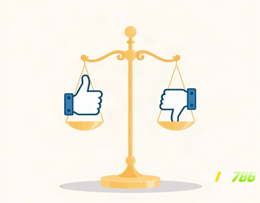 Scale with thumbs up and down representing pros and cons.