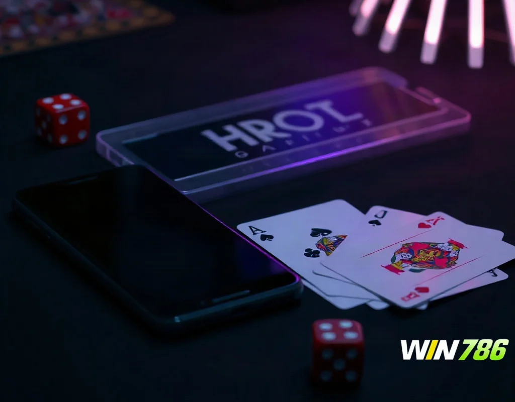 Smartphone with dice and cards showing mobile casino games performance on iOS
