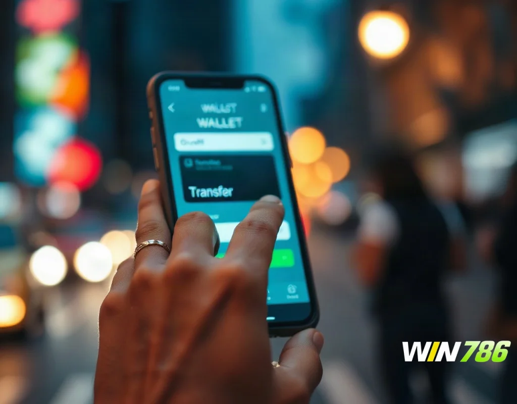 Finger tapping a mobile wallet transfer screen to send money from a phone