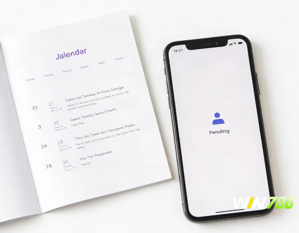 Calendar with marked days next to a phone representing withdrawal waiting time after deposit