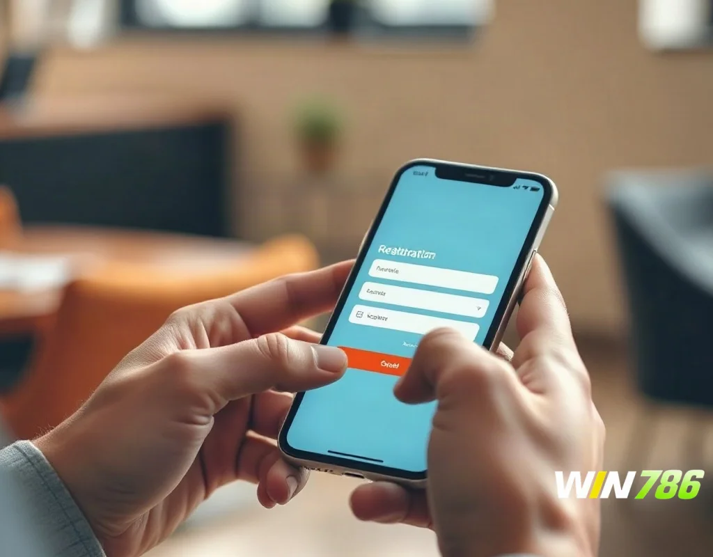 Hands entering details into a generic registration form on a smartphone for a new casino account