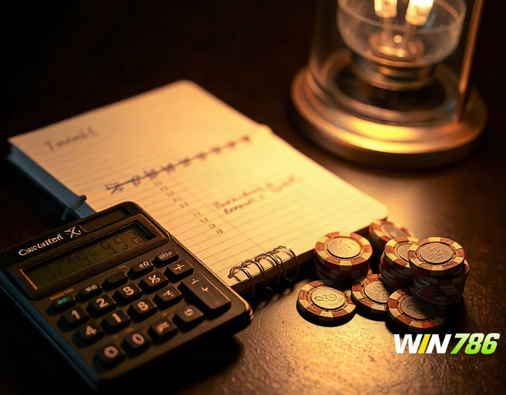Calculator and chips representing wagering requirement math behind a casino welcome bonus