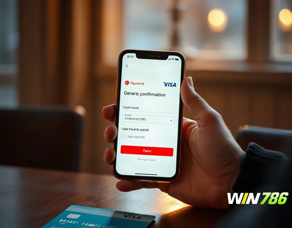 Generic payment confirmation on a phone during a casino withdrawal test with a bank card nearby