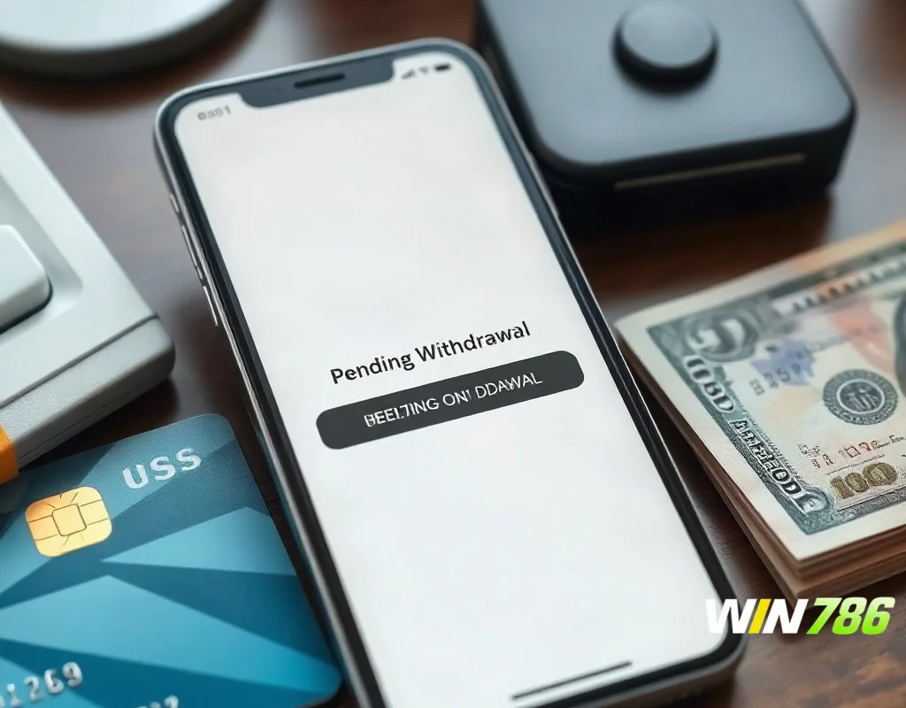 Smartphone displaying withdrawal notification with credit card and cash