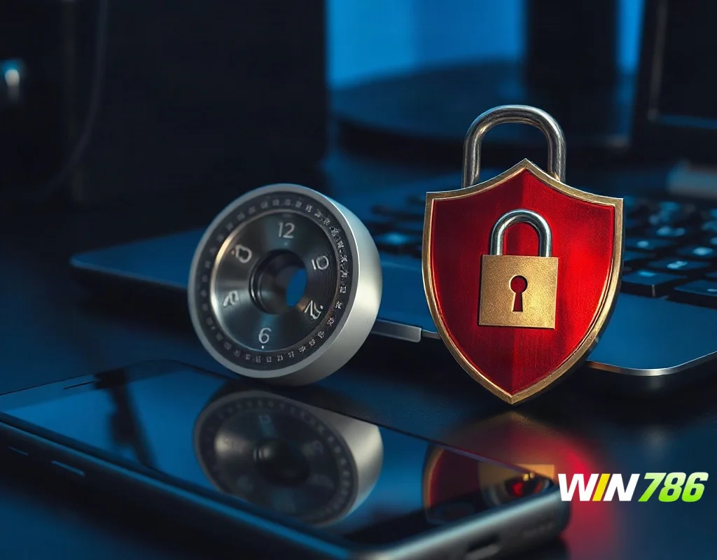 Padlock and shield symbolising license and payout safety checks at WIN786 casino
