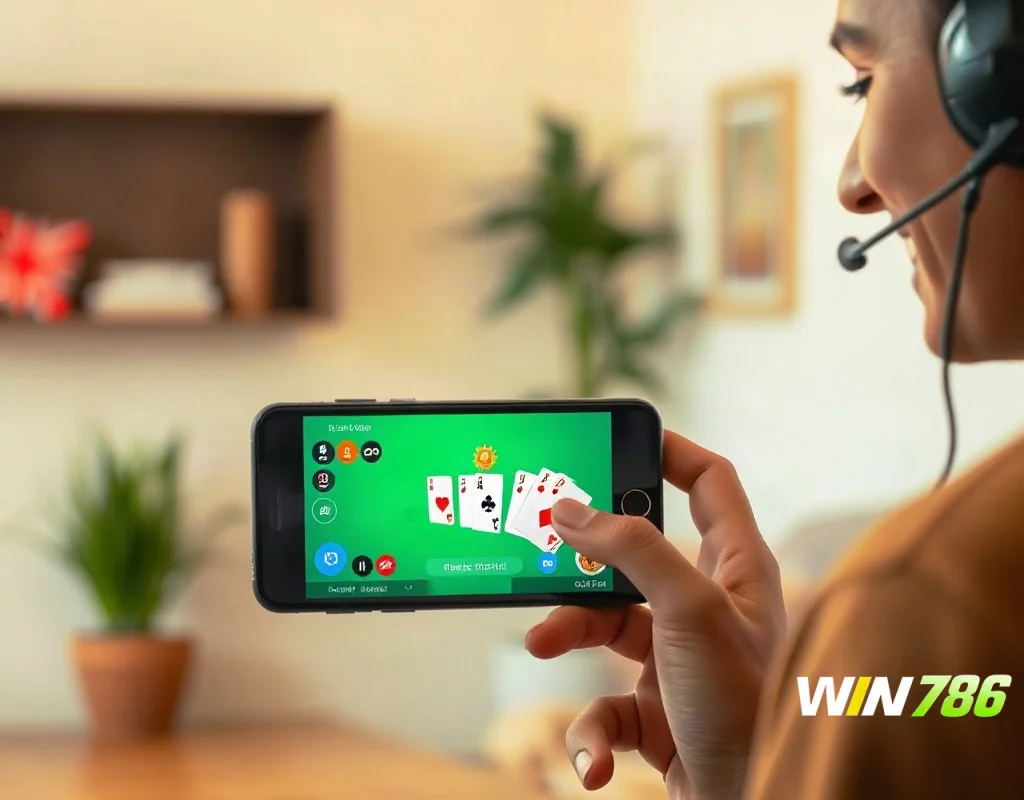 Player enjoying WIN786 Teen Patti game on mobile with customer support access