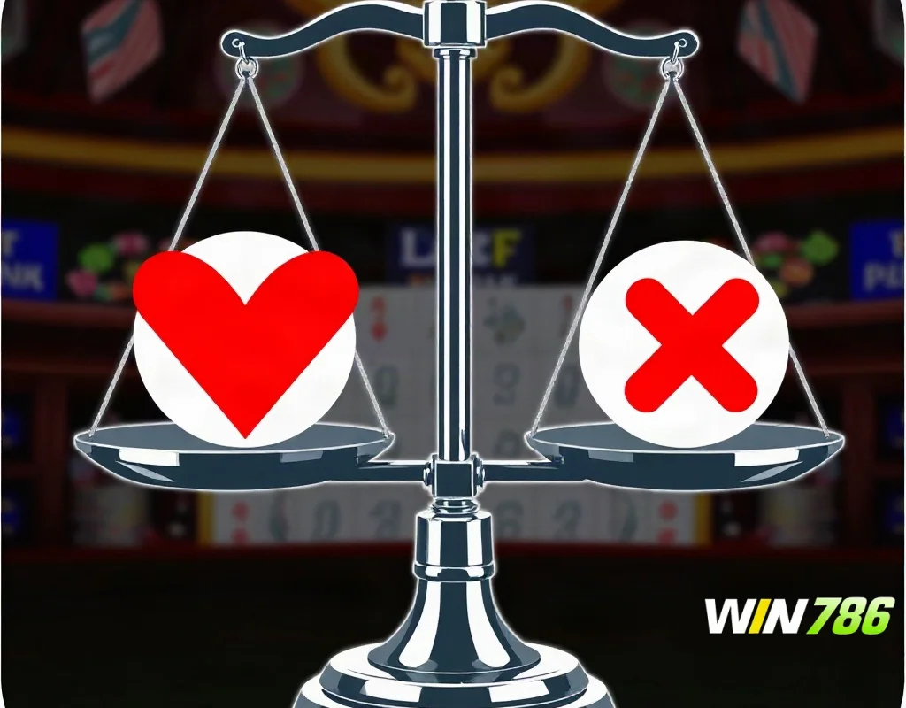 Pros and cons balance scale for WIN786 Teen Patti game review