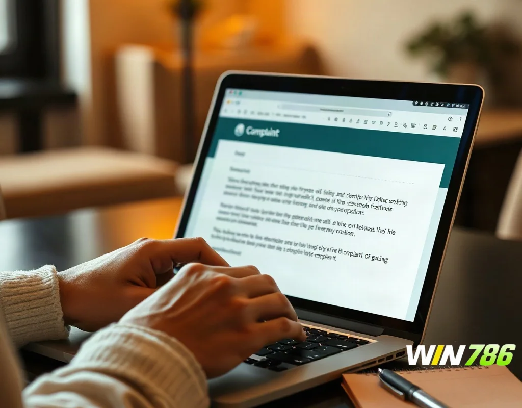 Player writing a formal complaint email to escalate a stuck withdrawal
